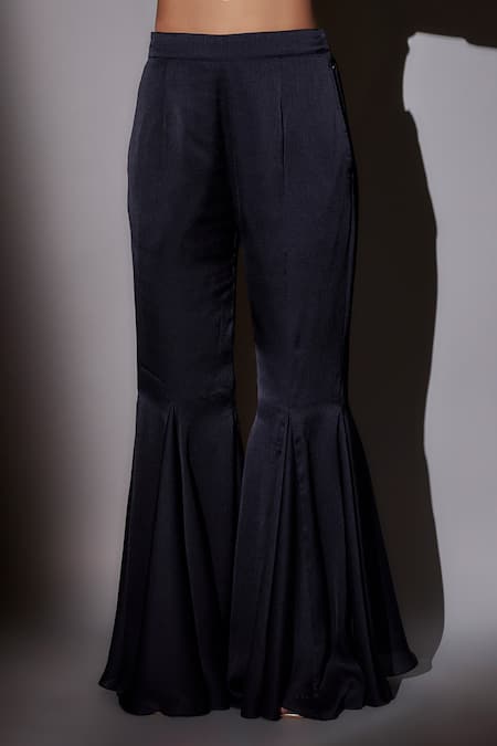 Buy_Ajiesh Oberoi_Blue Satin, Chiffon Sequins, Beads, Cut Navy Embroidered Kaftan And Sharara _Online_at_Aza_Fashions