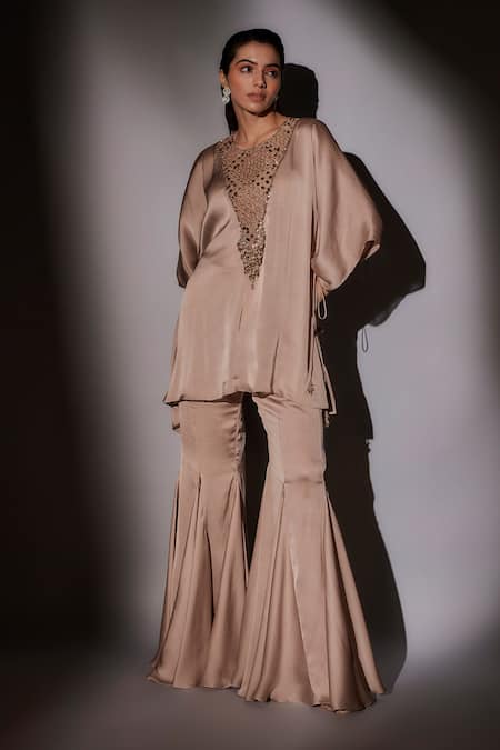 Ajiesh Oberoi Floral Embroidered Kaftan & Sharara Set 