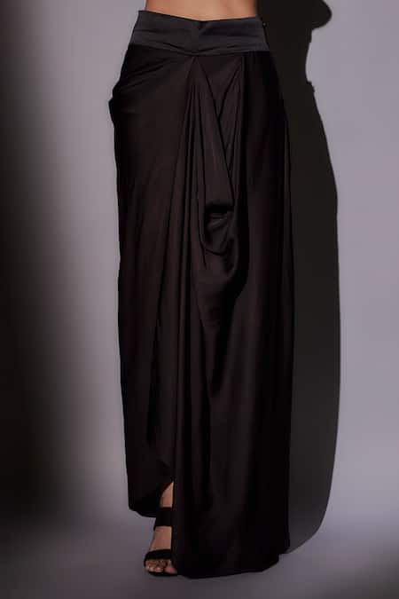 Buy_Ajiesh Oberoi_Black Satin, Lurex Cut Work Square Neck Embroidered Cape Skirt Set _Online_at_Aza_Fashions