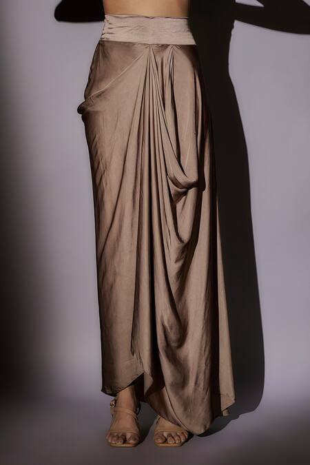 Ajiesh Oberoi_Beige Satin, Lurex Sequins, Beads, Cut Work Square Embroidered Cape Skirt Set _at_Aza_Fashions