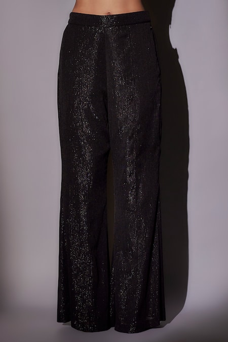 Buy_Ajiesh Oberoi_Black Lurex Beads, Cut Work, Embroidery Round Neck Checkered Cape And Pant Set _Online_at_Aza_Fashions