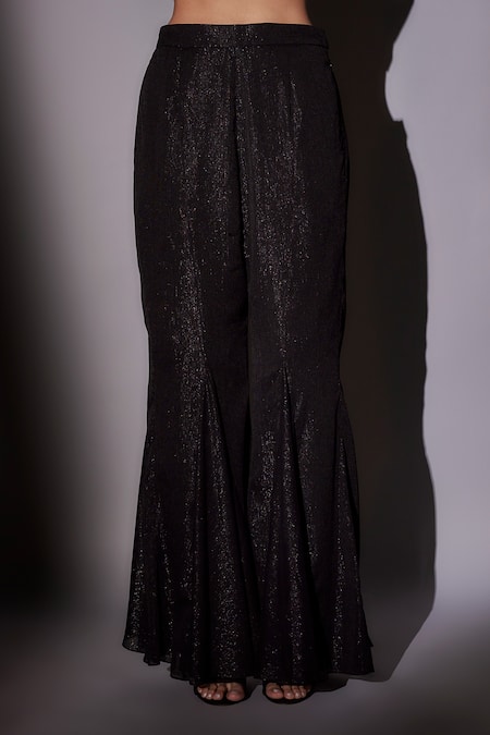 Shop Ajiesh Oberoi Black Satin, Lurex Beads, Cut Work Double Collar Embroidered Cape Sharara Set Online at Aza Fashions Shop_Ajiesh Oberoi_Black Satin, Lurex Beads, Cut Work Double Collar Embroidered Cape Sharara Set _Online_at_Aza_Fashions