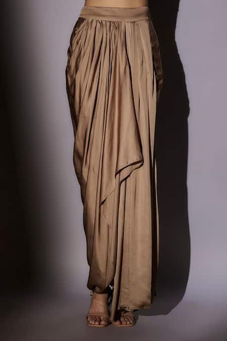 Ajiesh Oberoi_Beige Organza, Lycra Beads Open Neck, Cutwork Jacket And Draped Skirt Set _Online_at_Aza_Fashions