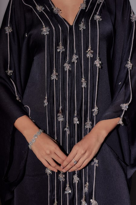 Buy Ajiesh Oberoi Blue Chiffon, Satin Beads V-neck Navy Crystal Embroidered Kaftan And Pant Online at Aza Fashions Buy_Ajiesh Oberoi_Blue Chiffon, Satin Beads V-neck Navy Crystal Embroidered Kaftan And Pant _Online_at_Aza_Fashions