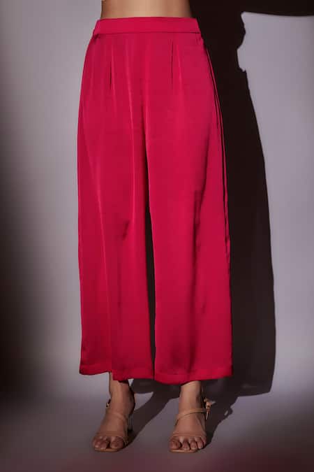 Buy_Ajiesh Oberoi_Pink Satin, Chiffon Crystals V-neck Embroidered Kaftan And Pant Set _Online_at_Aza_Fashions