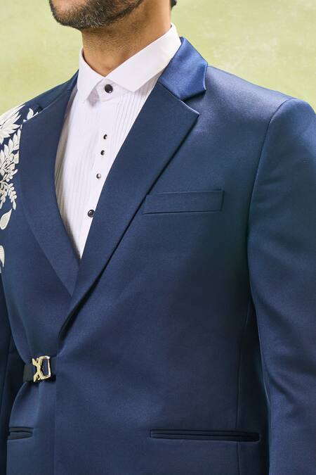 Arihant Rai Sinha Blue Cotton, Polyester Embroidery Floral Tuxedo Set at Aza Fashions Arihant Rai Sinha_Blue Cotton, Polyester Embroidery Floral Tuxedo Set _at_Aza_Fashions