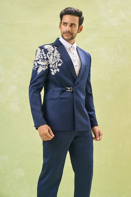Buy Arihant Rai Sinha Blue Cotton, Polyester Embroidery Floral Tuxedo Set Buy_Arihant Rai Sinha_Blue Cotton, Polyester Embroidery Floral Tuxedo Set