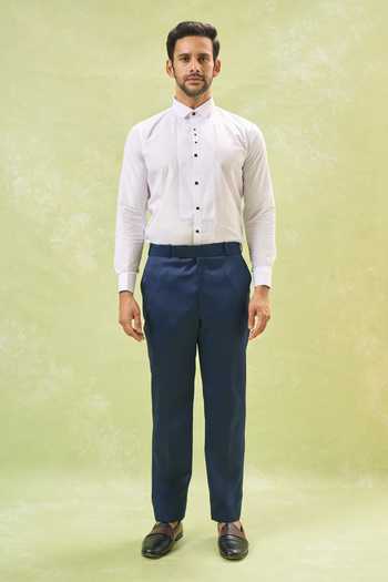 Shop Arihant Rai Sinha Blue Cotton, Polyester Embroidery Floral Tuxedo Set Shop_Arihant Rai Sinha_Blue Cotton, Polyester Embroidery Floral Tuxedo Set