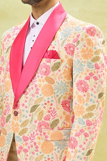 Shop Arihant Rai Sinha Cream Rayon, Polyester, Cotton Sequins, Embroidery Floral Tuxedo Set Online at Aza Fashions Shop_Arihant Rai Sinha_Cream Rayon, Polyester, Cotton Sequins, Embroidery Floral Tuxedo Set _Online_at_Aza_Fashions