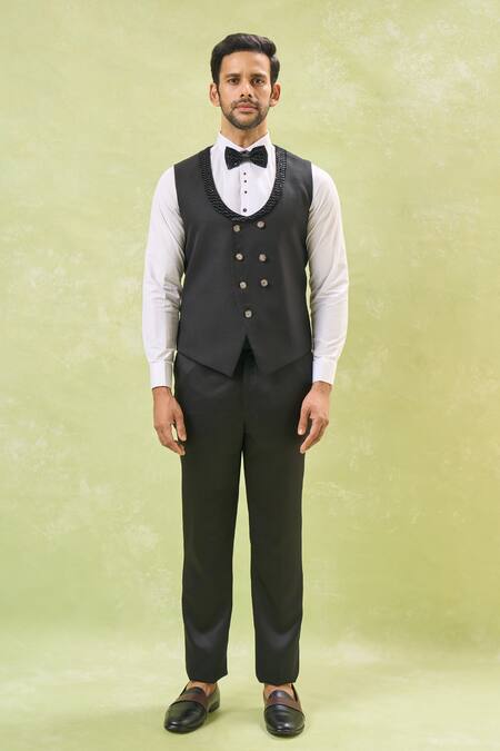 Buy_Arihant Rai Sinha_Black Velvet, Polyester, Cotton, Silk Sequins, Embroidery Tuxedo Set 