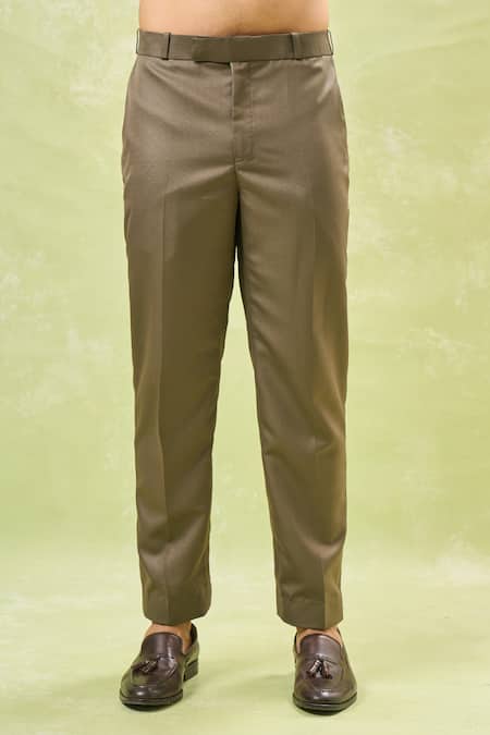 Arihant Rai Sinha_Brown Jacquard, Cotton Solid Mandarin Collar Bandhgala Set _Online_at_Aza_Fashions