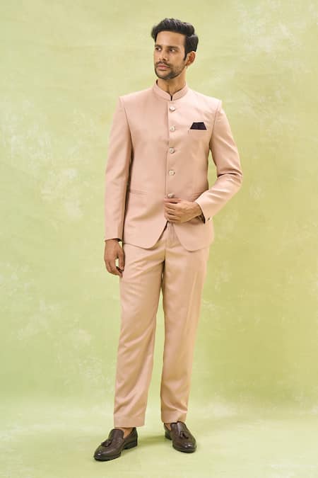 Arihant Rai Sinha_Pink Cotton Mandarin Collared Bandhgala And Pant Set _at_Aza_Fashions