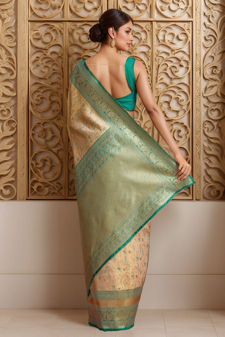 Naintara Bajaj Beige Bird Woven Banarasi Saree & Blouse 