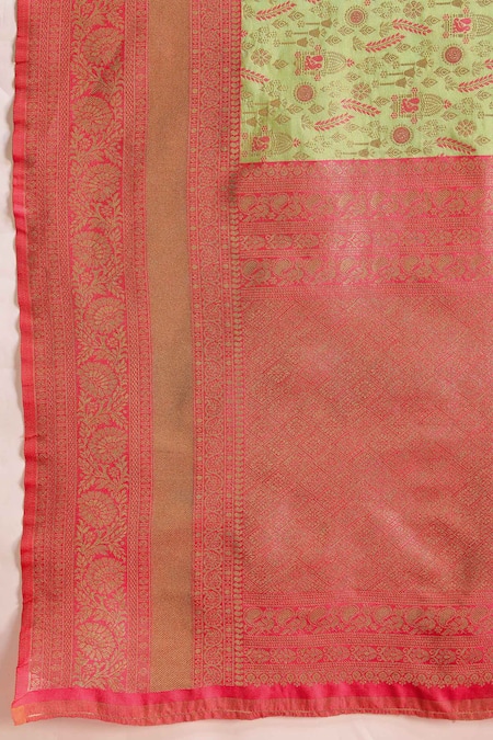 Samyukta Singhania Green Silk, Tissue Embroidery Asymmetric Botanical Woven Banarasi Saree Set Online at Aza Fashions Samyukta Singhania_Green Silk, Tissue Embroidery Asymmetric Botanical Woven Banarasi Saree Set _Online_at_Aza_Fashions