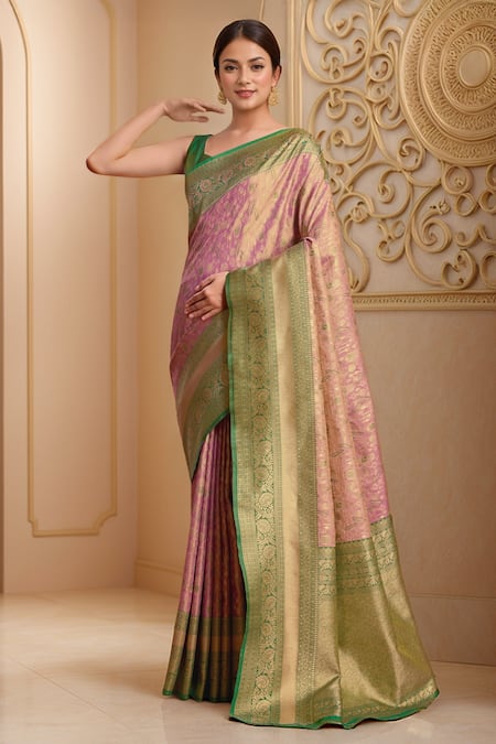 Naintara Bajaj_Purple Silk, Tissue Embroidery Botanical Woven Banarasi Saree And Blouse _Online_at_Aza_Fashions