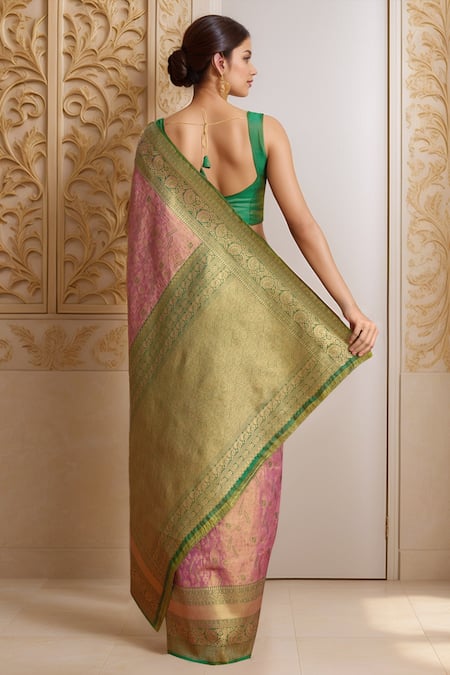 Naintara Bajaj Botanical Woven Banarasi Saree & Blouse 