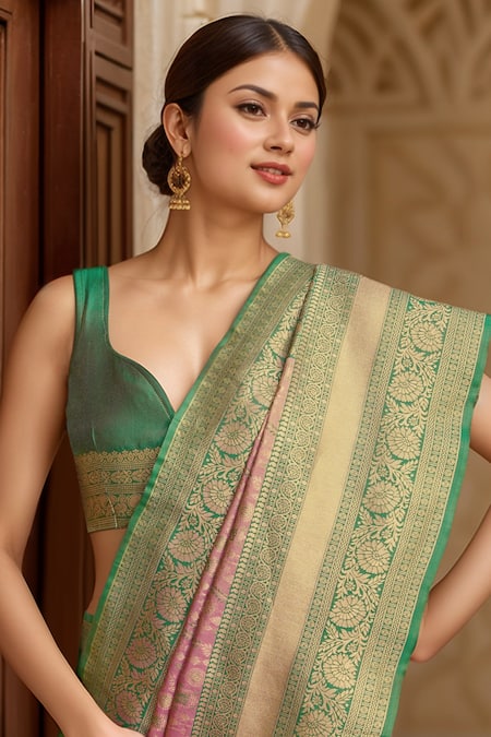 Buy_Naintara Bajaj_Purple Silk, Tissue Embroidery Botanical Woven Banarasi Saree And Blouse 