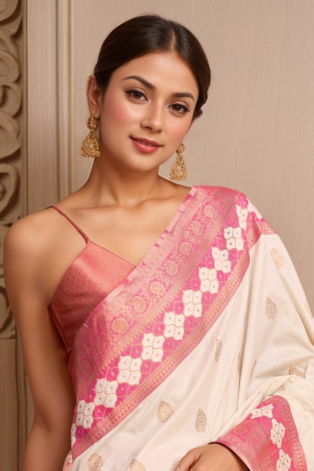Buy Naintara Bajaj Cream Silk Embroidery V-neck Paisley Woven Banarasi Saree Set Online at Aza Fashions Buy_Naintara Bajaj_Cream Silk Embroidery V-neck Paisley Woven Banarasi Saree Set _Online_at_Aza_Fashions