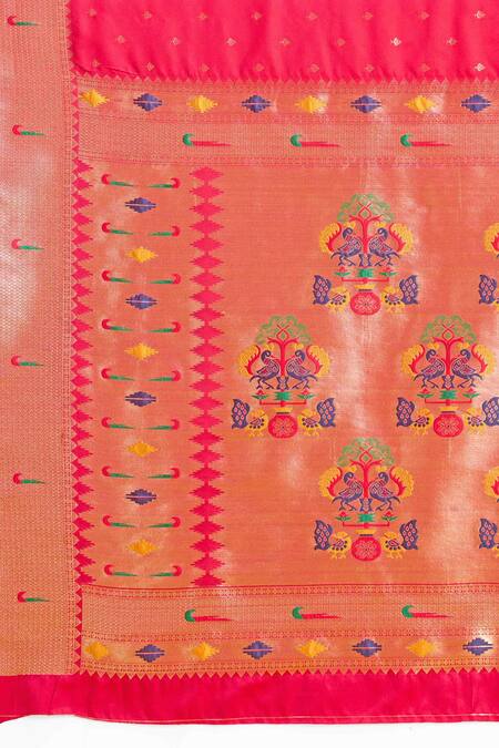 Naintara Bajaj_Pink Pashmina, Silk Embroidery Paithani Floral Butti Woven Saree Set_Online_at_Aza_Fashions