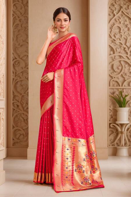 Buy_Naintara Bajaj_Pink Pashmina, Silk Embroidery Paithani Floral Butti Woven Saree Set