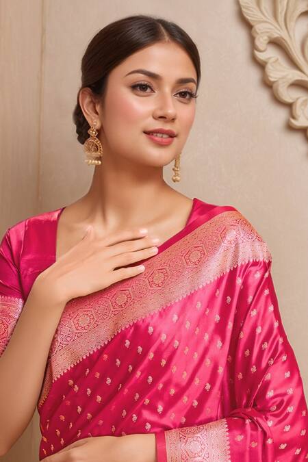 Naintara Bajaj_Pink Viscose, Silk Embroidery, Zari Round Paisley Woven Designer Saree And Blouse _at_Aza_Fashions