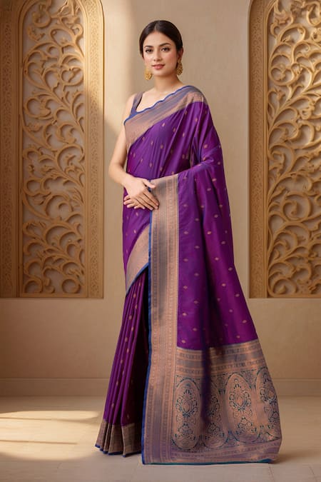 Buy Naintara Bajaj Purple Viscose, Silk Embroidery Square Neck Floral Woven Saree With Blouse Online at Aza Fashions Buy_Naintara Bajaj_Purple Viscose, Silk Embroidery Square Neck Floral Woven Saree With Blouse _Online_at_Aza_Fashions