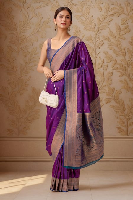 Samyukta Singhania Floral Woven Purple Saree With Blouse 