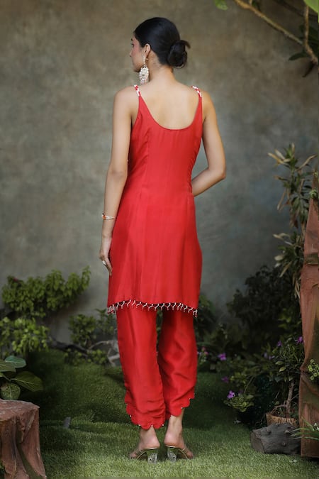 Nitisha Kashyap Official Floral Embroidered Red Kurta Set 