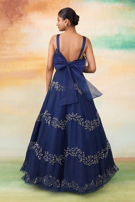 SHASHA GABA Midnight Blue 3D Petal Gown 