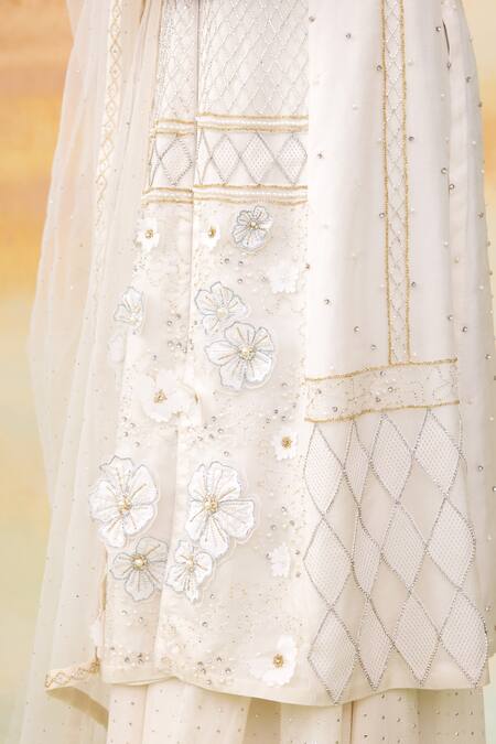 SHASHA GABA Ivory Organza, Net Cut Work, Sequins, Bloom Patchwork Kurta Palazzo Set Online at Aza Fashions SHASHA GABA_Ivory Organza, Net Cut Work, Sequins, Bloom Patchwork Kurta Palazzo Set _Online_at_Aza_Fashions