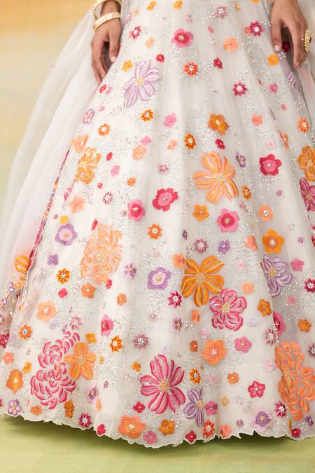 Shop SHASHA GABA Mint Silk Organza Sequins, Embroidery, Cut Work Flora Green Lehenga Set Online at Aza Fashions Shop_SHASHA GABA_Mint Silk Organza Sequins, Embroidery, Cut Work Flora Green Lehenga Set _Online_at_Aza_Fashions