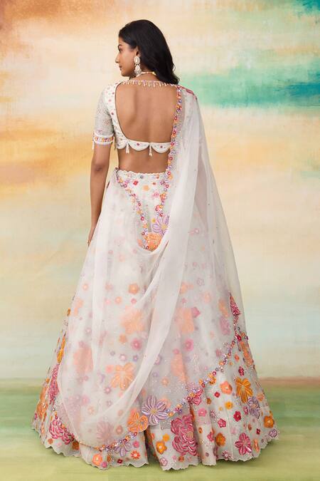 Shop SHASHA GABA Mint Silk Organza Sequins, Embroidery, Cut Work Flora Green Lehenga Set Shop_SHASHA GABA_Mint Silk Organza Sequins, Embroidery, Cut Work Flora Green Lehenga Set