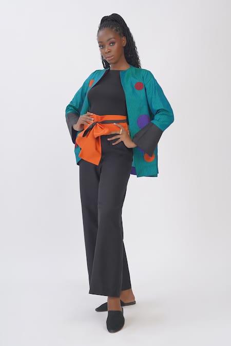 Buy Taika By Poonam Bhagat Blue Silk Applique Open Neck Polka Dot Jacket Online at Aza Fashions Buy_Taika By Poonam Bhagat_Blue Silk Applique Open Neck Polka Dot Jacket _Online_at_Aza_Fashions