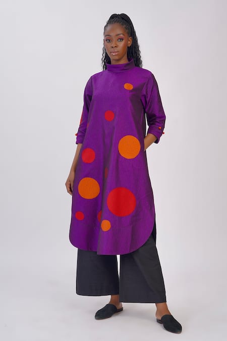 Taika by Poonam Bhagat Polka Applique Purple Kurta 