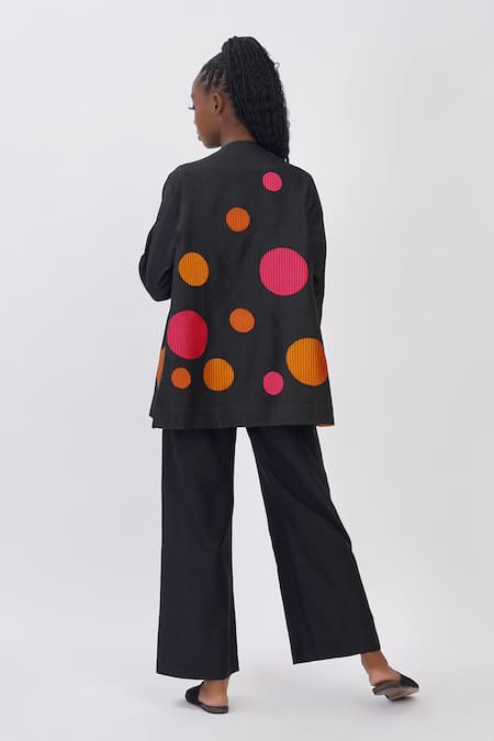 Shop Taika By Poonam Bhagat Black Silk Applique Open Neck Polka Jacket at Aza Fashions Shop_Taika By Poonam Bhagat_Black Silk Applique Open Neck Polka Jacket _at_Aza_Fashions