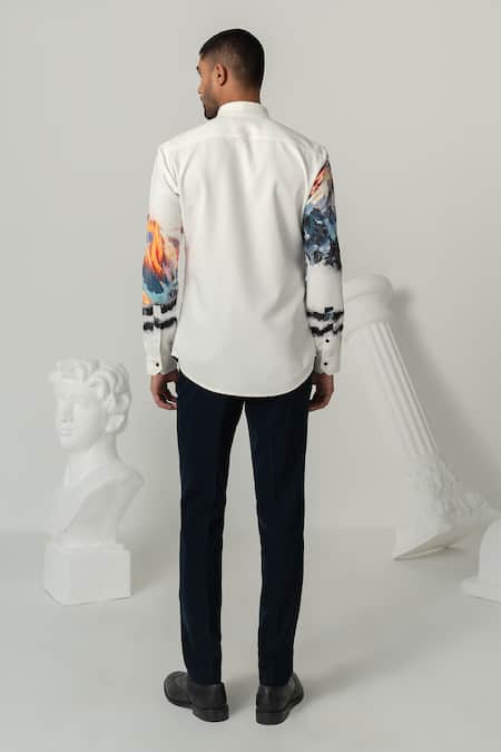 Shop_Varun Chakkilam_White Polyester Mountain Peak Print Casual Shirt _at_Aza_Fashions