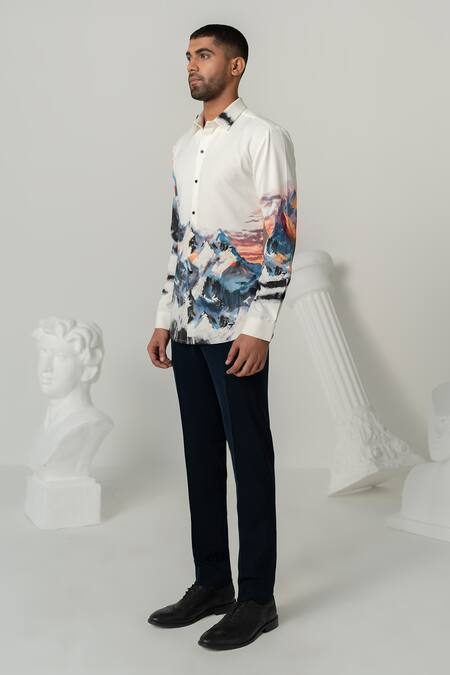 Varun Chakkilam_White Polyester Mountain Peak Print Casual Shirt _Online_at_Aza_Fashions