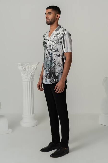 Buy_Varun Chakkilam_White Crepe Bloom Print Half Sleeves Shirt _Online_at_Aza_Fashions