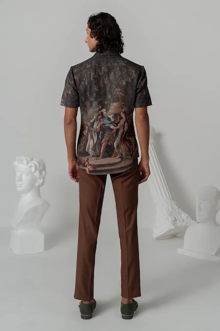 Shop Varun Chakkilam Brown Crepe Turkish Coffee Canvas Art Shirt at Aza Fashions Shop_Varun Chakkilam_Brown Crepe Turkish Coffee Canvas Art Shirt _at_Aza_Fashions