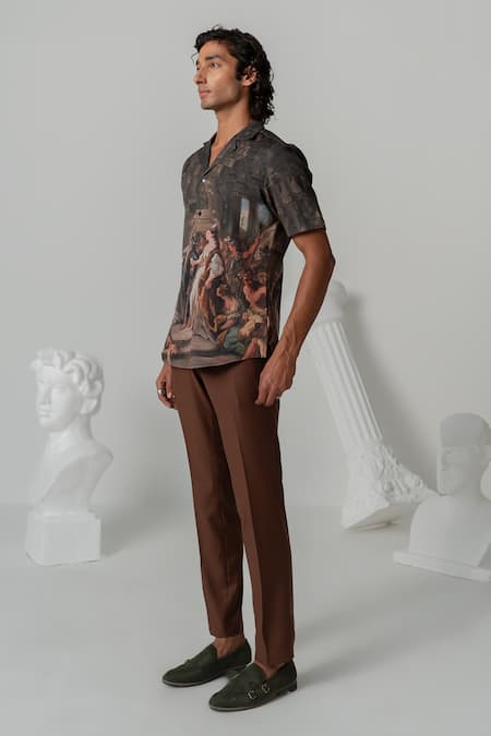 Varun Chakkilam Brown Crepe Turkish Coffee Canvas Art Shirt Online at Aza Fashions Varun Chakkilam_Brown Crepe Turkish Coffee Canvas Art Shirt _Online_at_Aza_Fashions