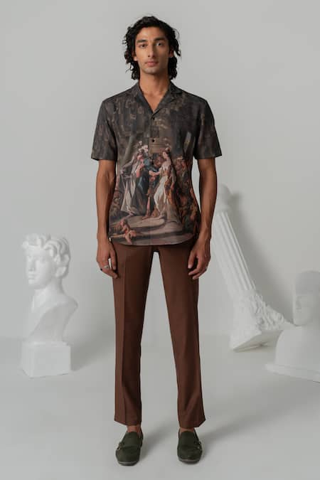 Buy Varun Chakkilam Brown Crepe Turkish Coffee Canvas Art Shirt Online at Aza Fashions Buy_Varun Chakkilam_Brown Crepe Turkish Coffee Canvas Art Shirt _Online_at_Aza_Fashions