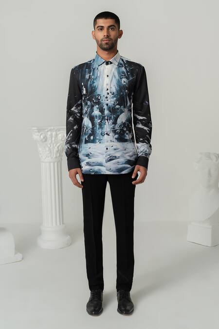 Varun Chakkilam_Black Celestial Surge Print Shirt _Online_at_Aza_Fashions