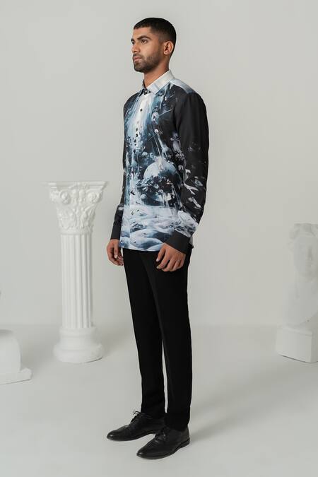 Buy_Varun Chakkilam_Black Celestial Surge Print Shirt _Online_at_Aza_Fashions