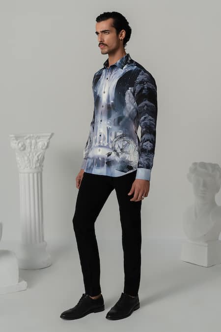 Varun Chakkilam_Black Polyester Cosmic Surge Print Shirt _Online_at_Aza_Fashions