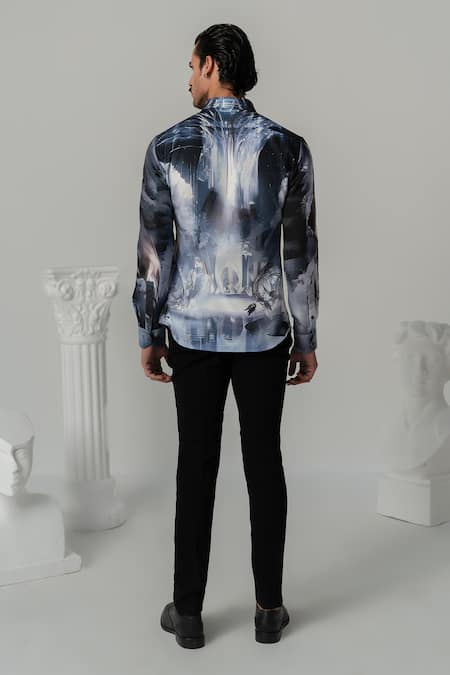 Shop_Varun Chakkilam_Black Polyester Cosmic Surge Print Shirt _at_Aza_Fashions