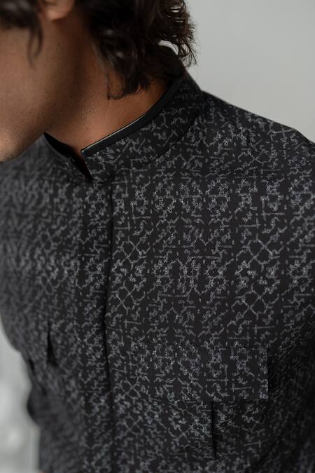 Buy Varun Chakkilam Black Crepe Abstract Texture Print Shirt Online at Aza Fashions Buy_Varun Chakkilam_Black Crepe Abstract Texture Print Shirt _Online_at_Aza_Fashions