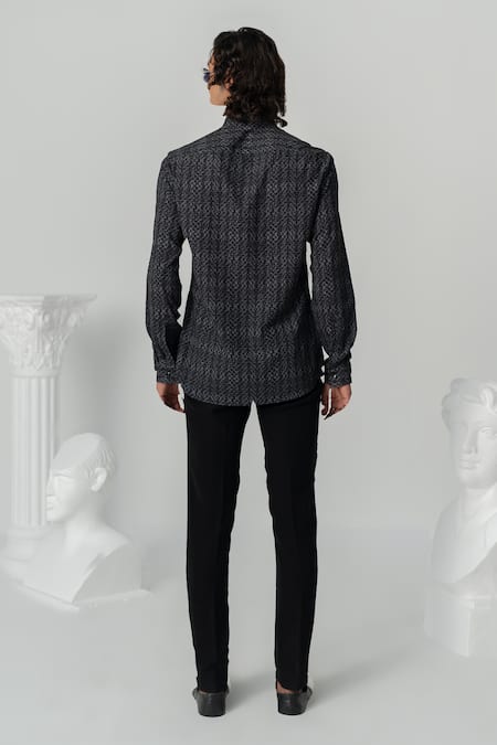 Shop Varun Chakkilam Black Crepe Abstract Texture Print Shirt at Aza Fashions Shop_Varun Chakkilam_Black Crepe Abstract Texture Print Shirt _at_Aza_Fashions