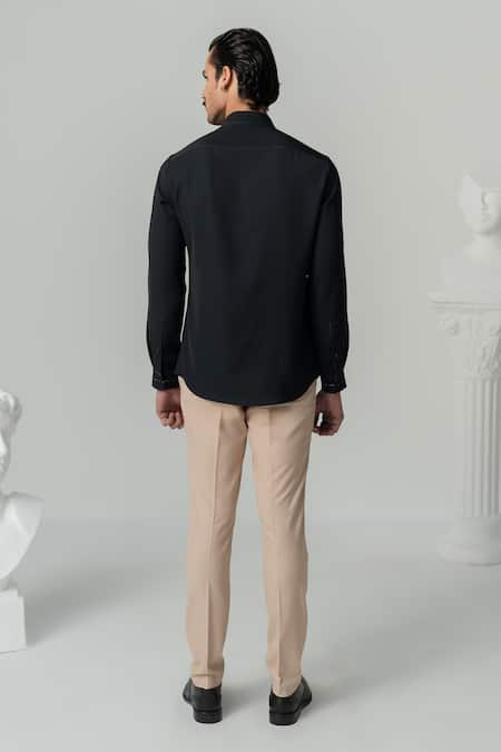 Shop_Varun Chakkilam_Black Crepe Embroidery Phoenix Blaze Print Shirt _at_Aza_Fashions