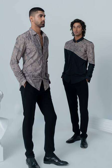 Varun Chakkilam_Brown Twill Mud Soil Texture Print Shirt _Online_at_Aza_Fashions