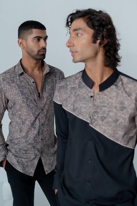 Buy_Varun Chakkilam_Brown Twill Mud Soil Texture Print Shirt _Online_at_Aza_Fashions